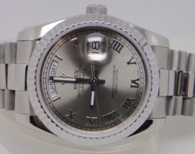 Rolex Day-Date Polished Stainless Steel Silver Dial Mens Replica Watch
